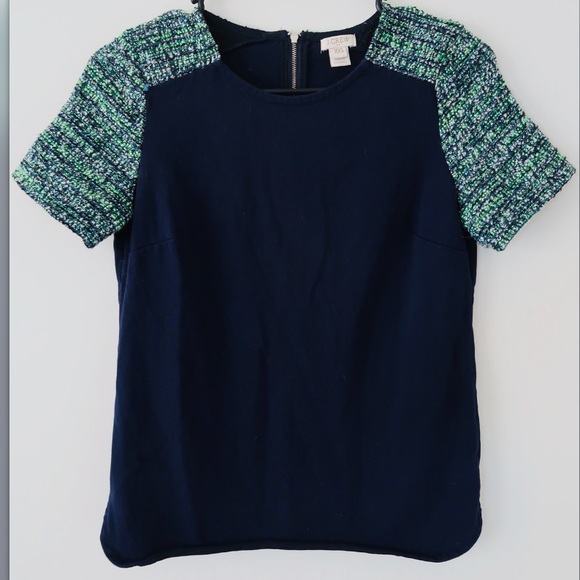 J. Crew Tops - 5/$25 J. Crew navy blue shirt with knit sleeves